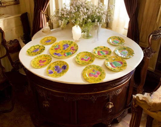 11 Piece Set of Sarreguemines French Faience Majolica Dessert Plates