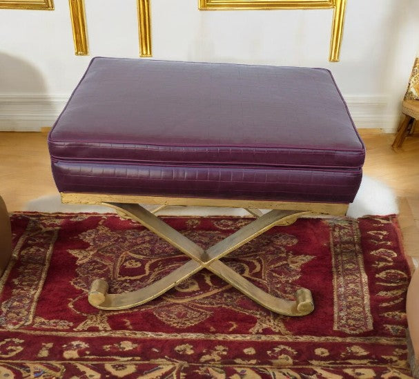 1 Hollywood Regency Faux Croc Leather X Stool