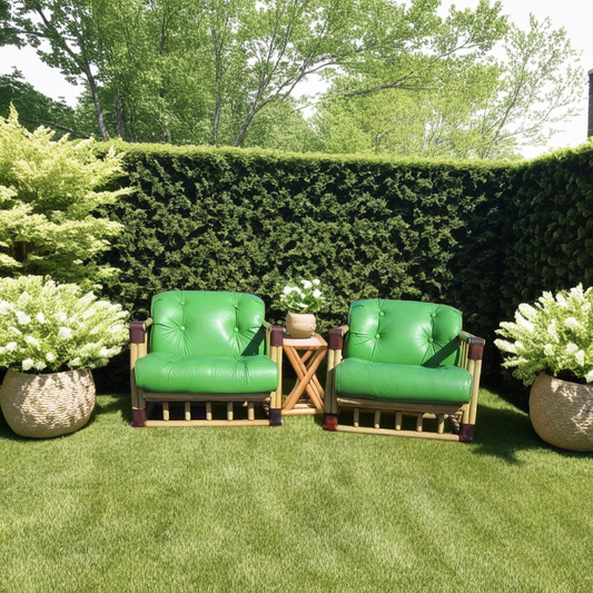 Ficks Reed Tufted Green Rattan Lounge Chairs