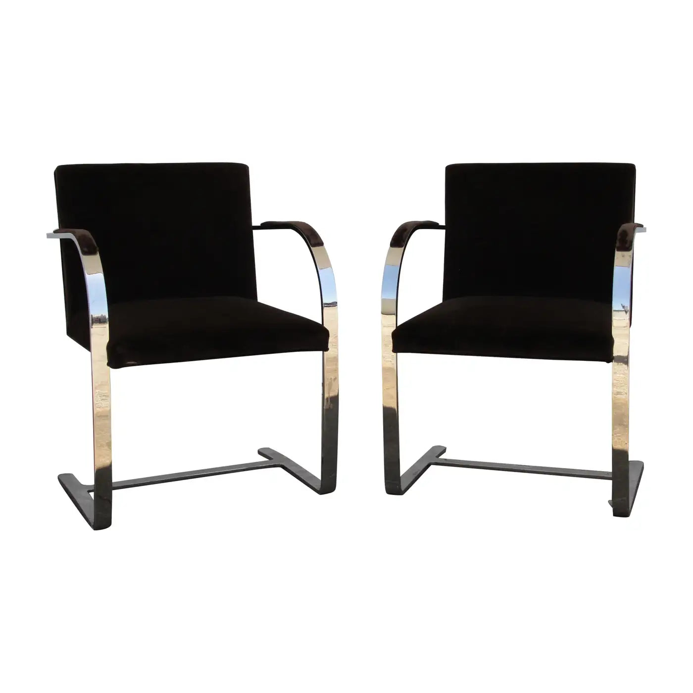 Pair BRNO Stainless Steel Flat Bar Arm Chairs