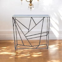 36″ Marble Top Console with Gepmetric Metal Base