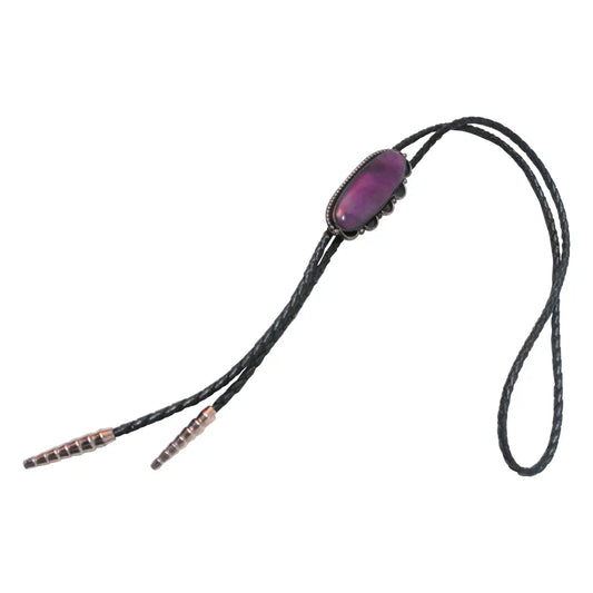 Leather, Sterling Silver and Charoite Western Bolo Tie