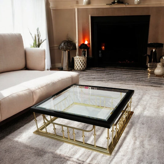 42″ Square Glass Brass Coffee Table