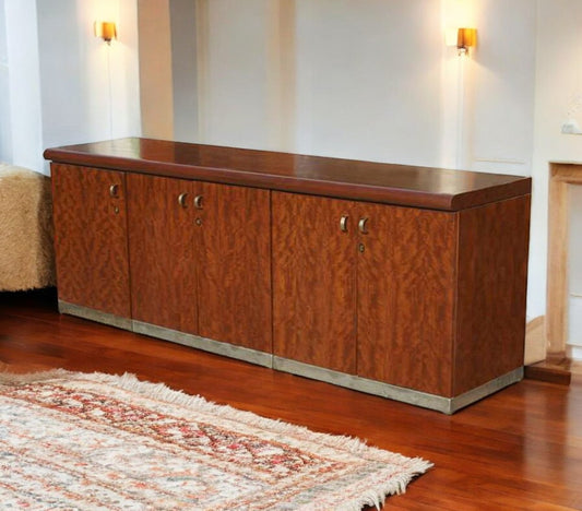 6ft Mid Century Brass and Burl Credenza Breakfront Credenza (MR8090)