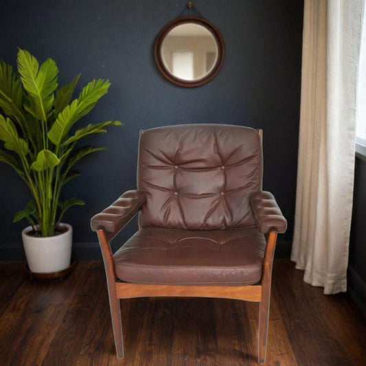 Vintage Brown Leather Swedish Lounge Chair by Gote Mobler