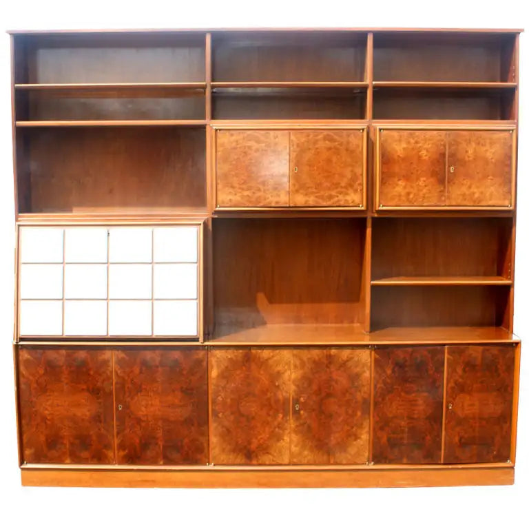 92″ Vintage Mid Century Exotic Burl Wall Unit Entertainment (MR9627)