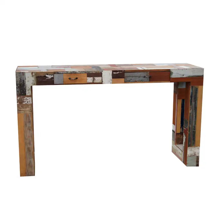 63″ Vintage Patchwork Reclaimed Wood Console Parsons Style Table