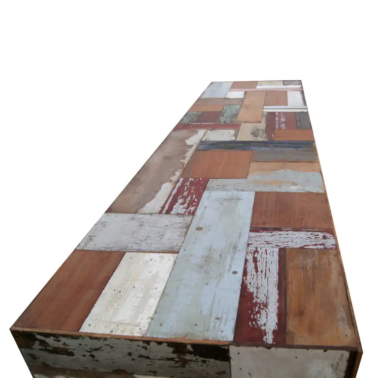 63″ Vintage Patchwork Reclaimed Wood Console Parsons Style Table