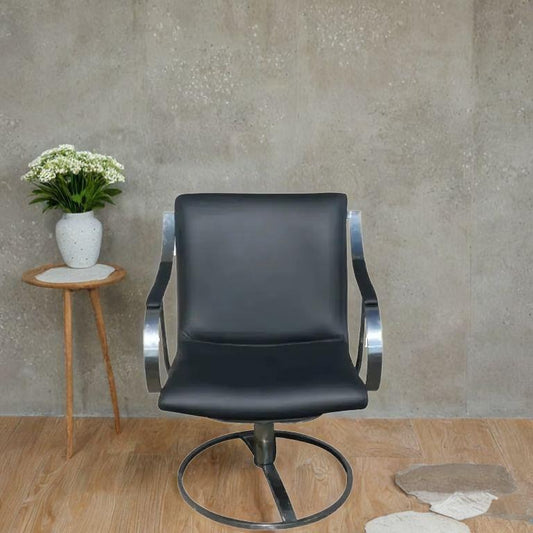 Gardner Leaver for Steelcase Swivel Leather Lounge Arm Chairs