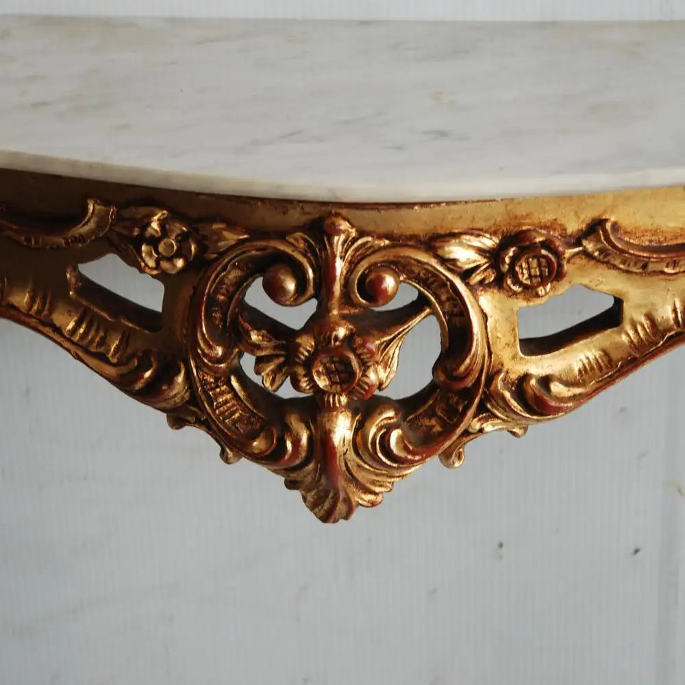 19th Century Italian Rococo Style Wall Mount Giltwood Marble Console Table