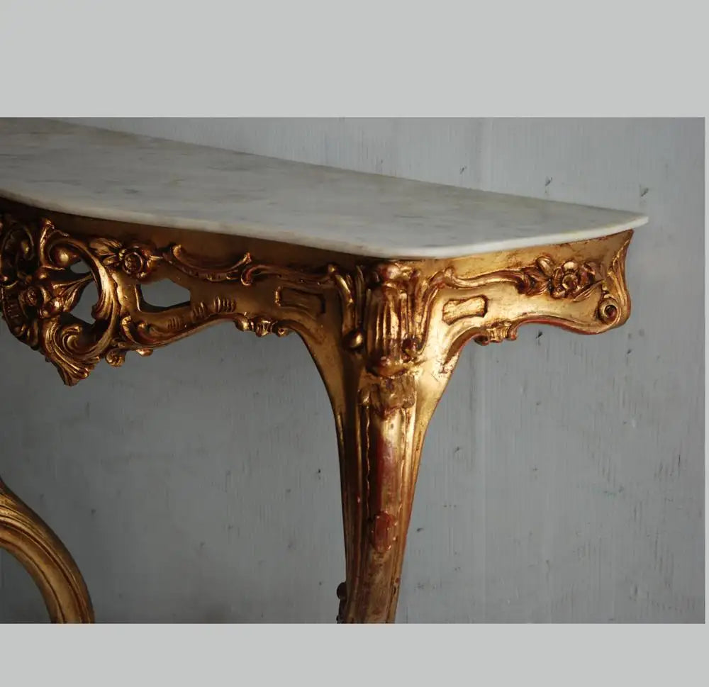 19th Century Italian Rococo Style Wall Mount Giltwood Marble Console Table