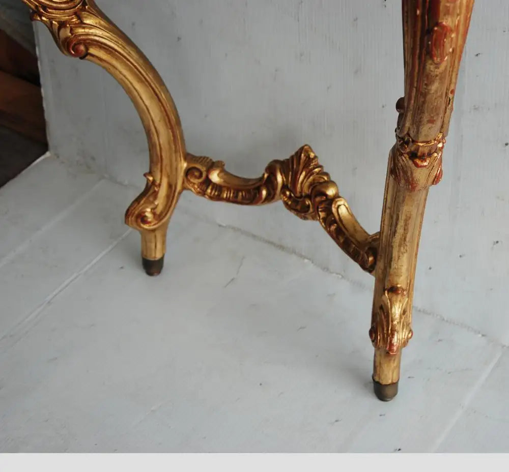 19th Century Italian Rococo Style Wall Mount Giltwood Marble Console Table