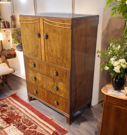 Antique Walnut Burl Dresser Armoire Linen Cabinet