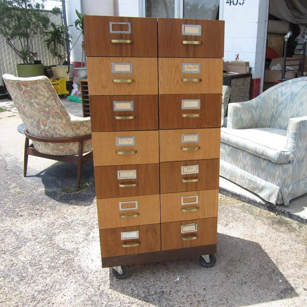 52” Vintage Rolling Card File Storage Cabinet (MR13853)