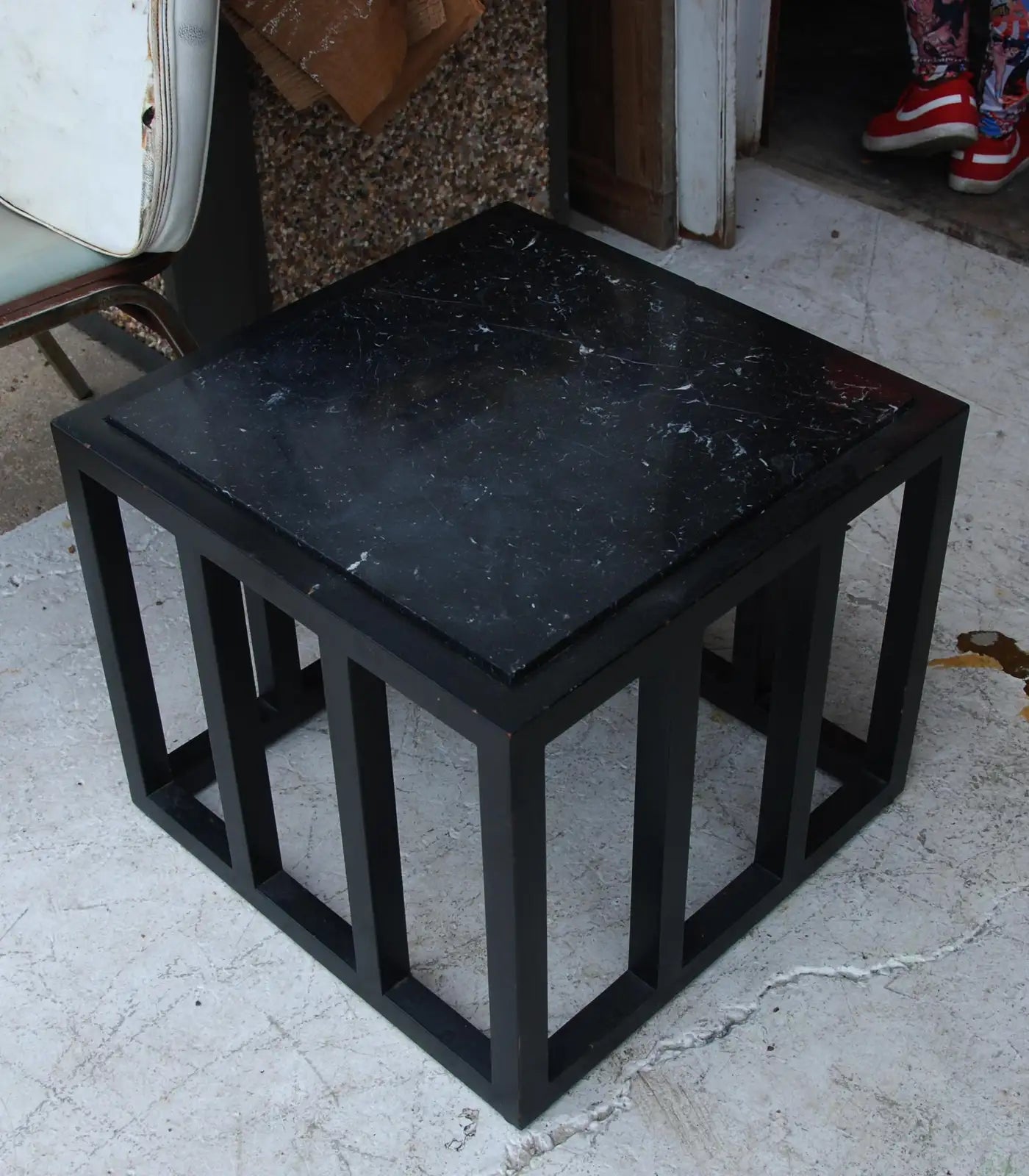 Ebonized Marble Side Table