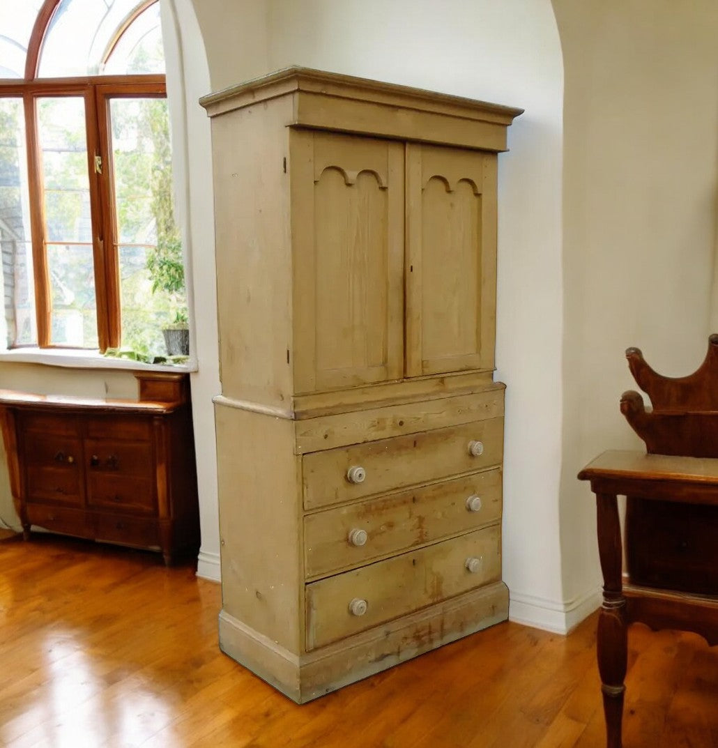 Early 20th Century Rustic Antique Pine Cupboard Cabinet