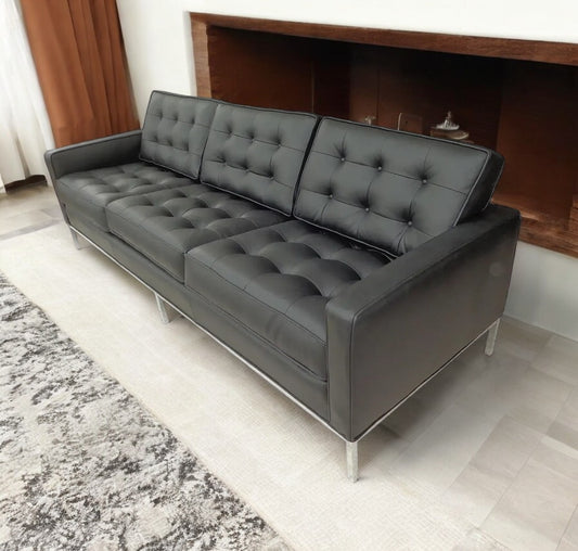 Florence Knoll Black Leather Sofa