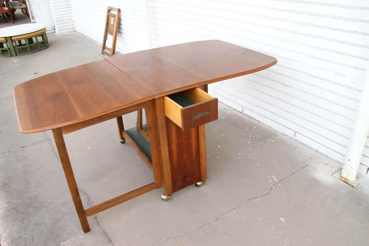 Mid Century Danish Dropleaf Storage Table and Chairs