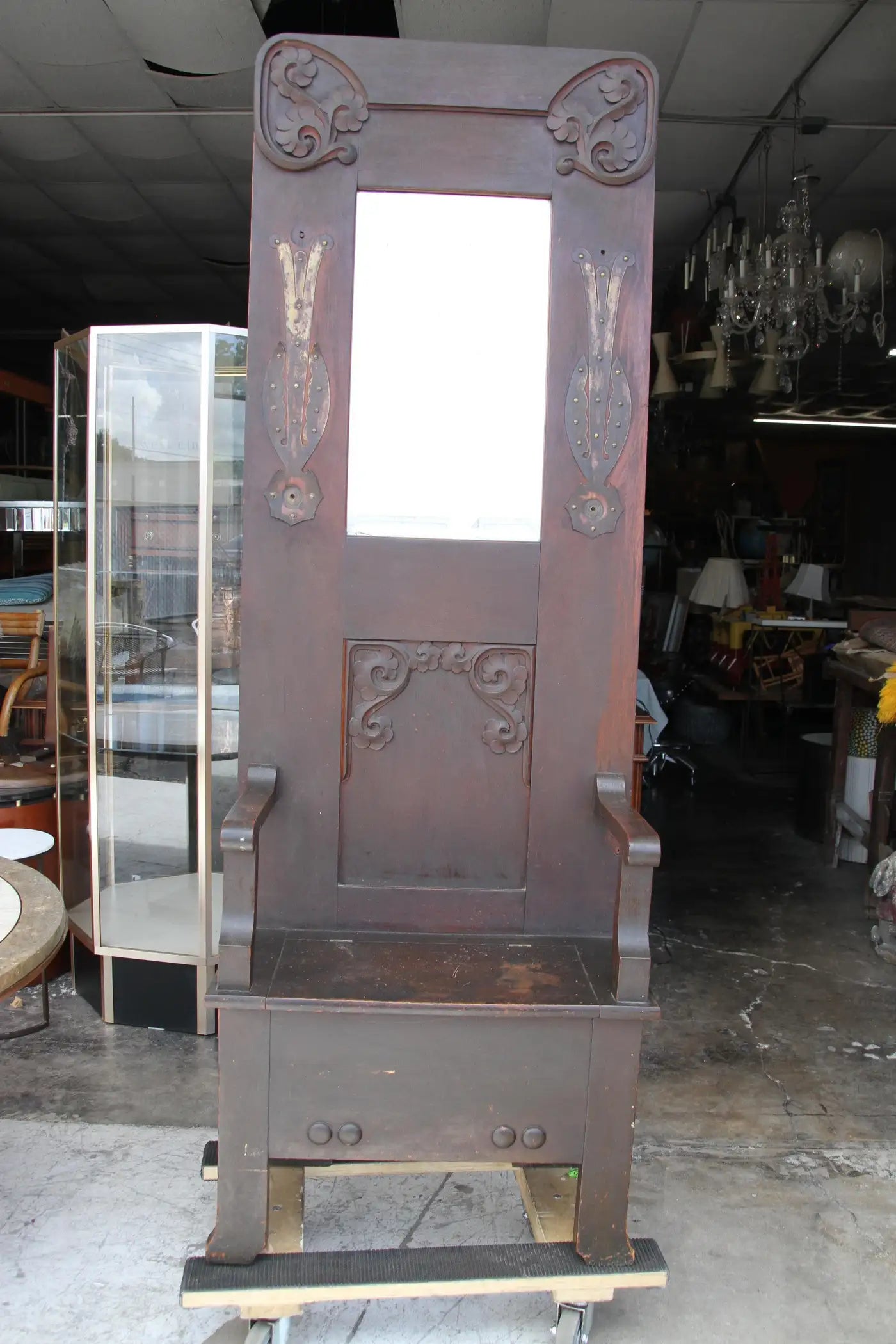 American Antique Oak Hall Tree with Storage Bench