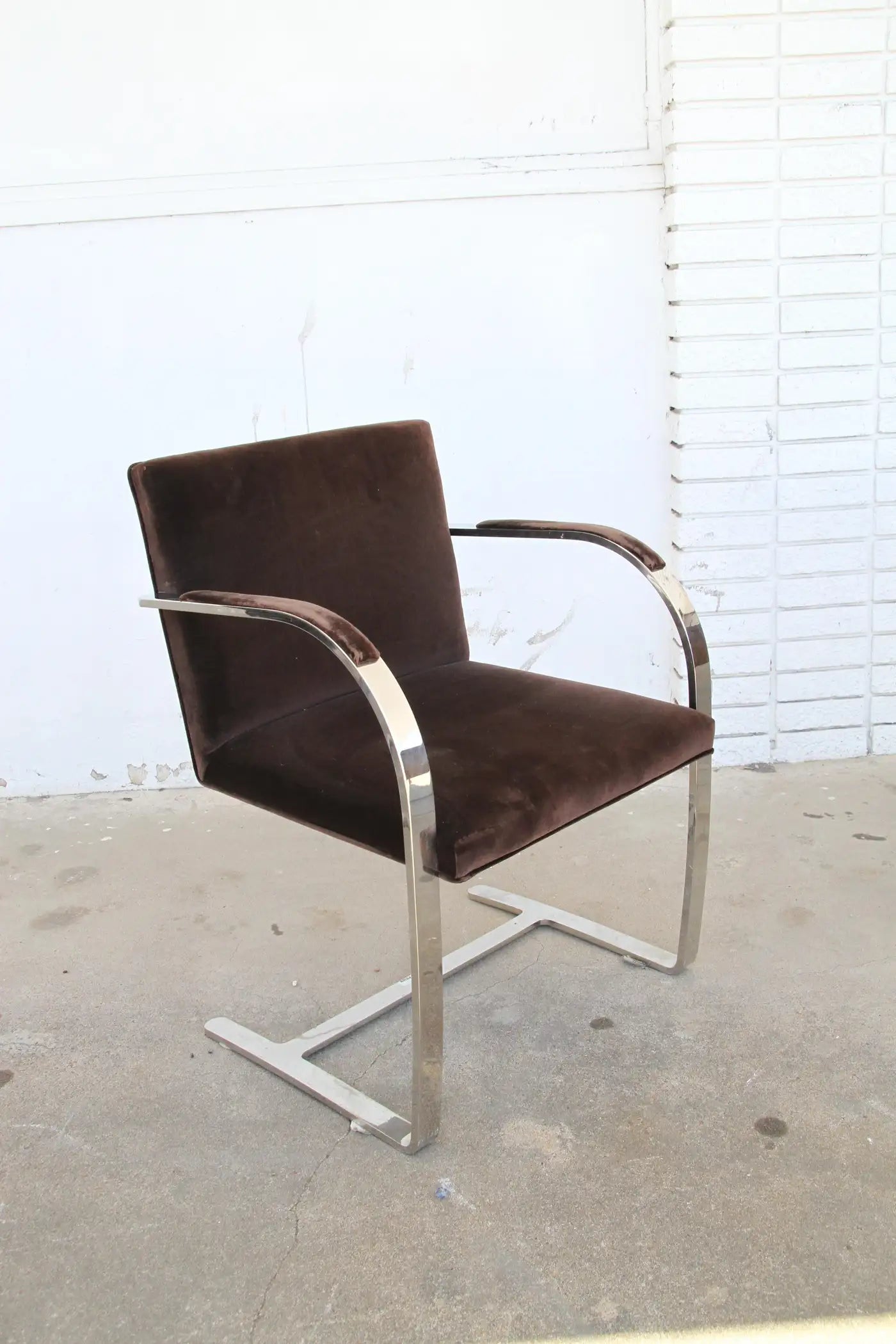 Pair BRNO Stainless Steel Flat Bar Arm Chairs