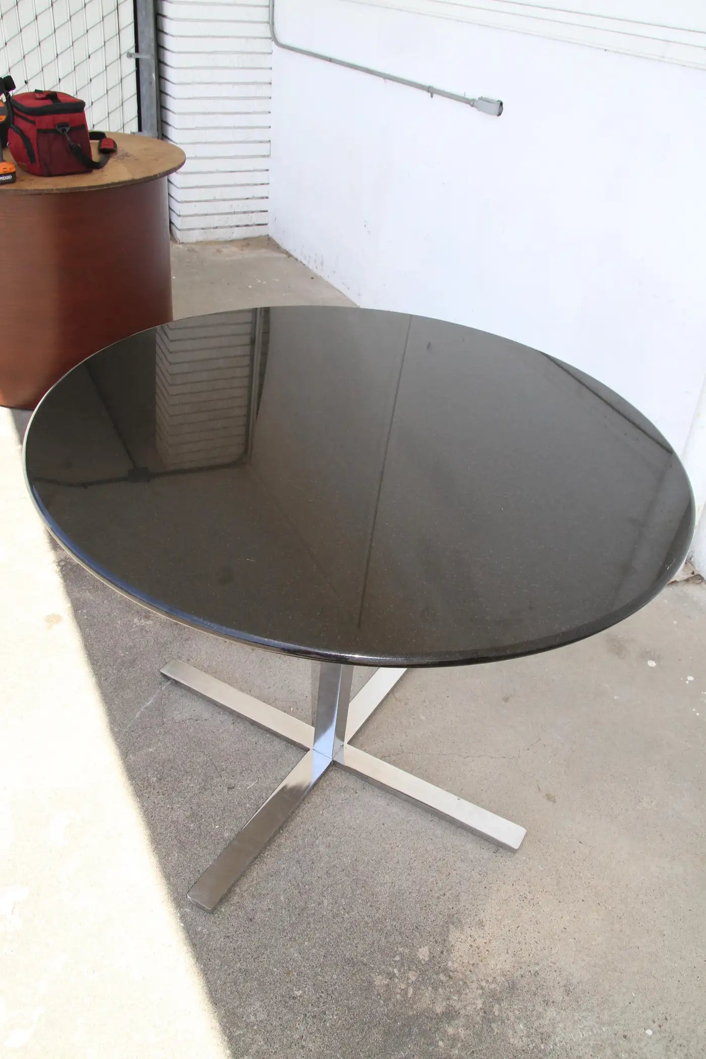 Steelcase 38” Diameter Round Granite Table with Stainless Base