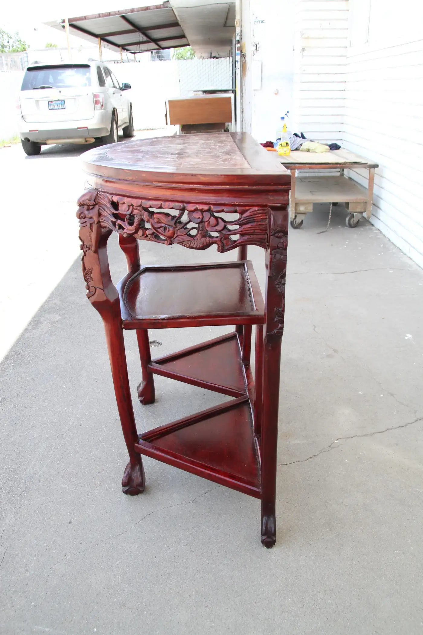 Chin Hua Carved Demilune Marble Console