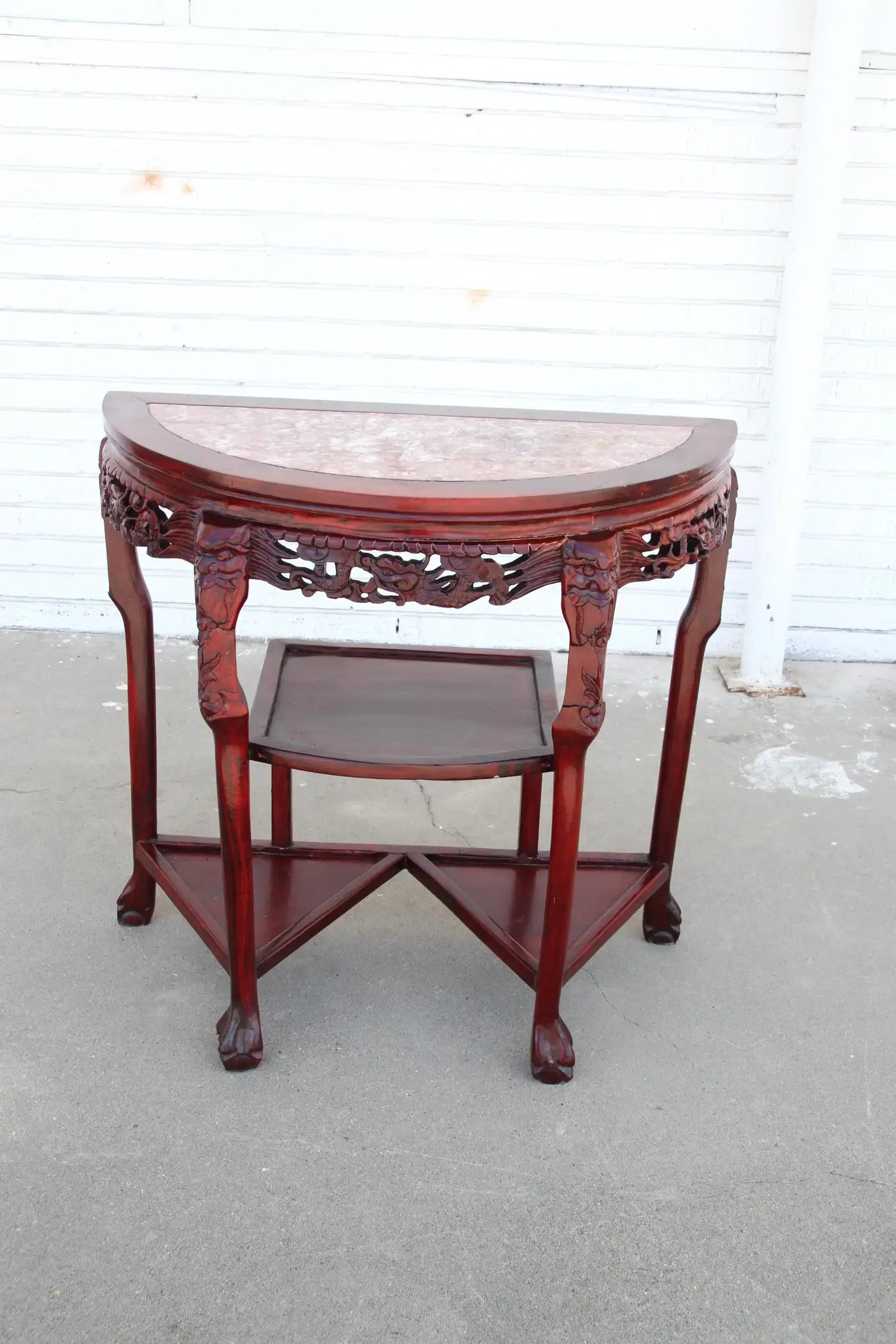 Chin Hua Carved Demilune Marble Console