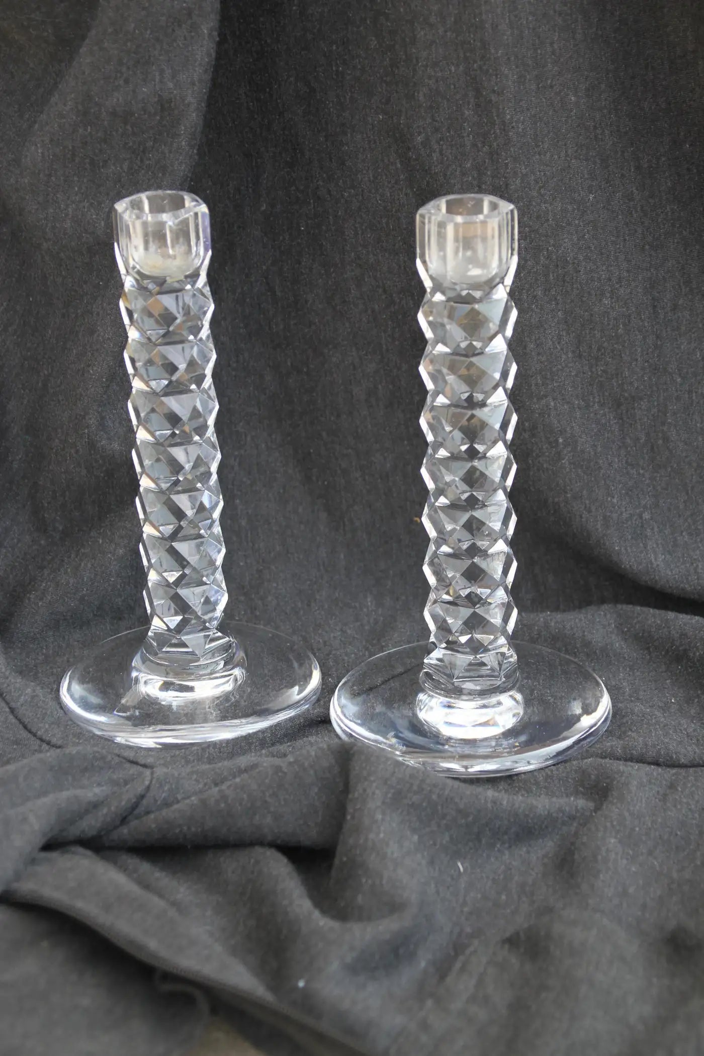 Pair of Orrefors Crystal Candleholders