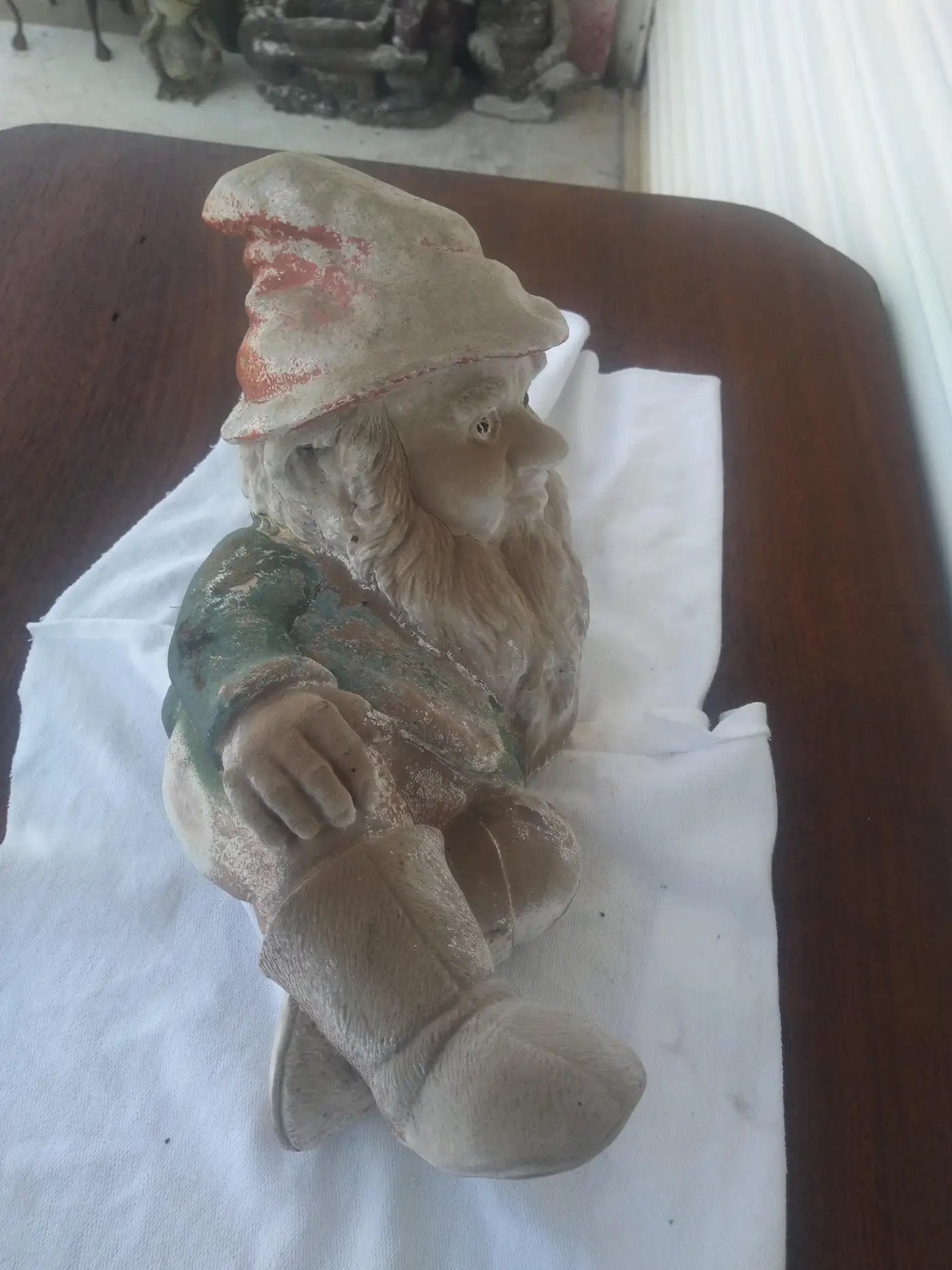 Vintage Cement Cast Lazy Gnome Garden Statue