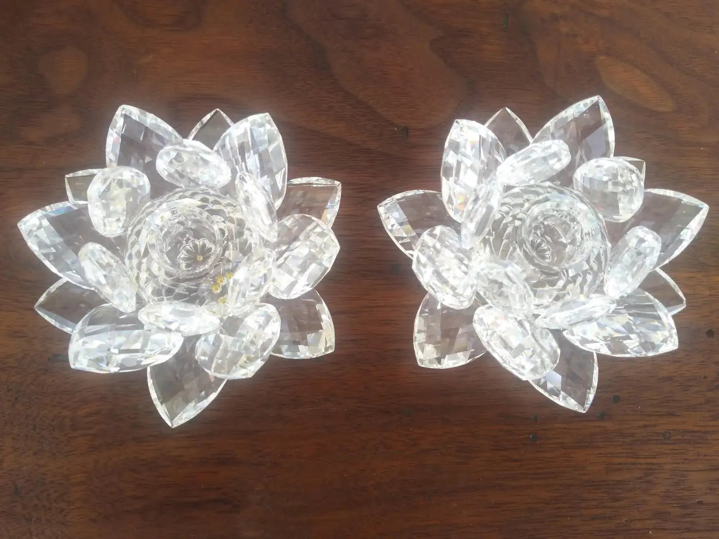 Pair of Swarovski Crystal Water Lily Candleholders w/ box