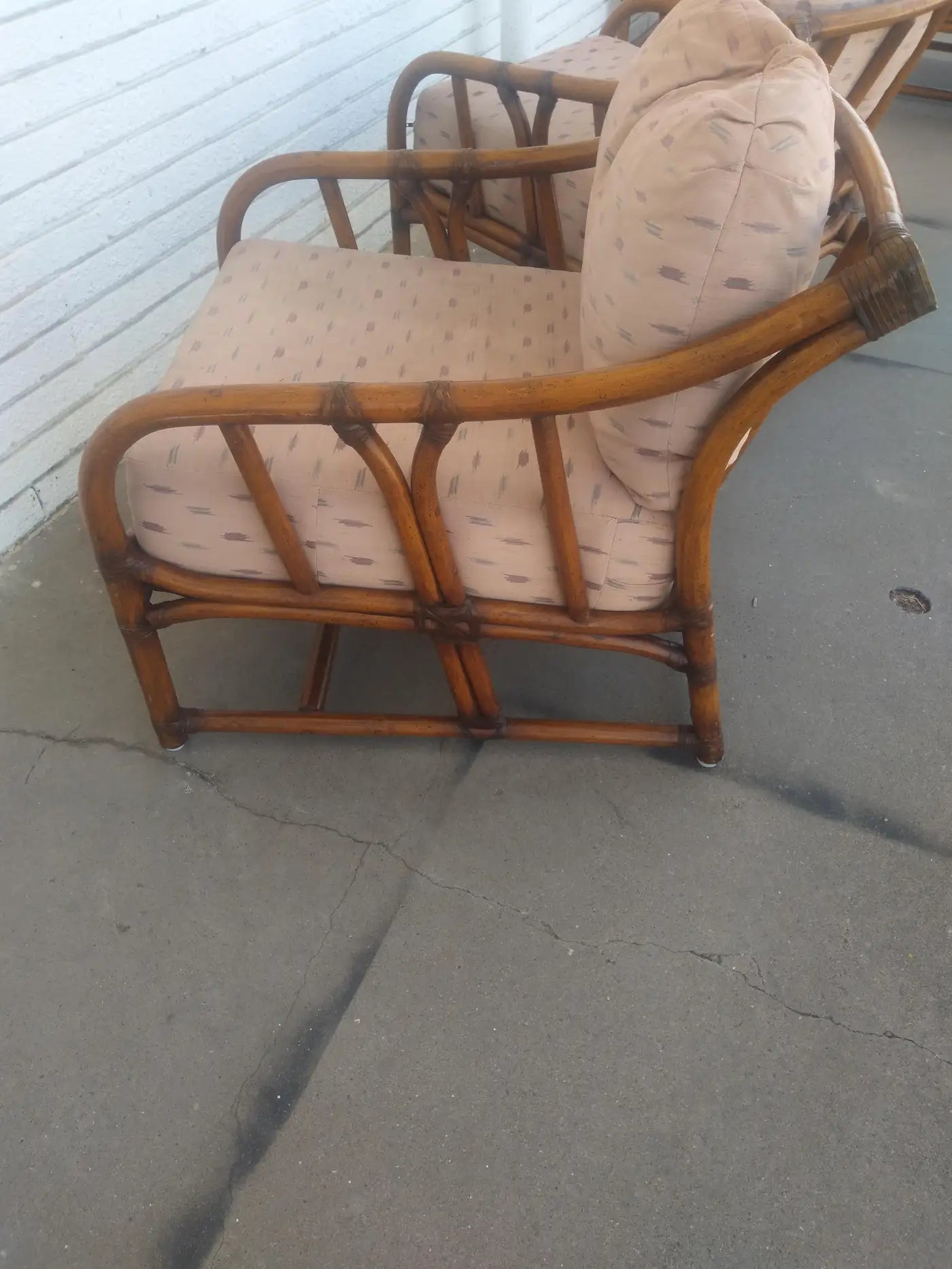 Rare Pair of Ficks Reed Bamboo Boho Chic Lounge Chairs (sofa & ottoman)