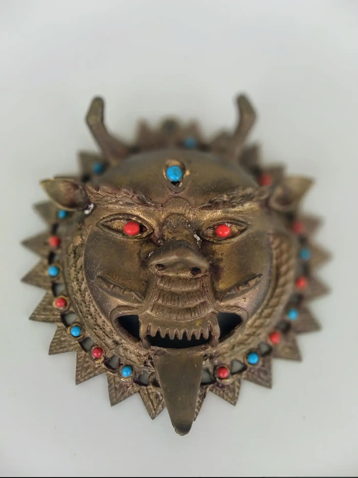 Brass Bejeweled Mask from India