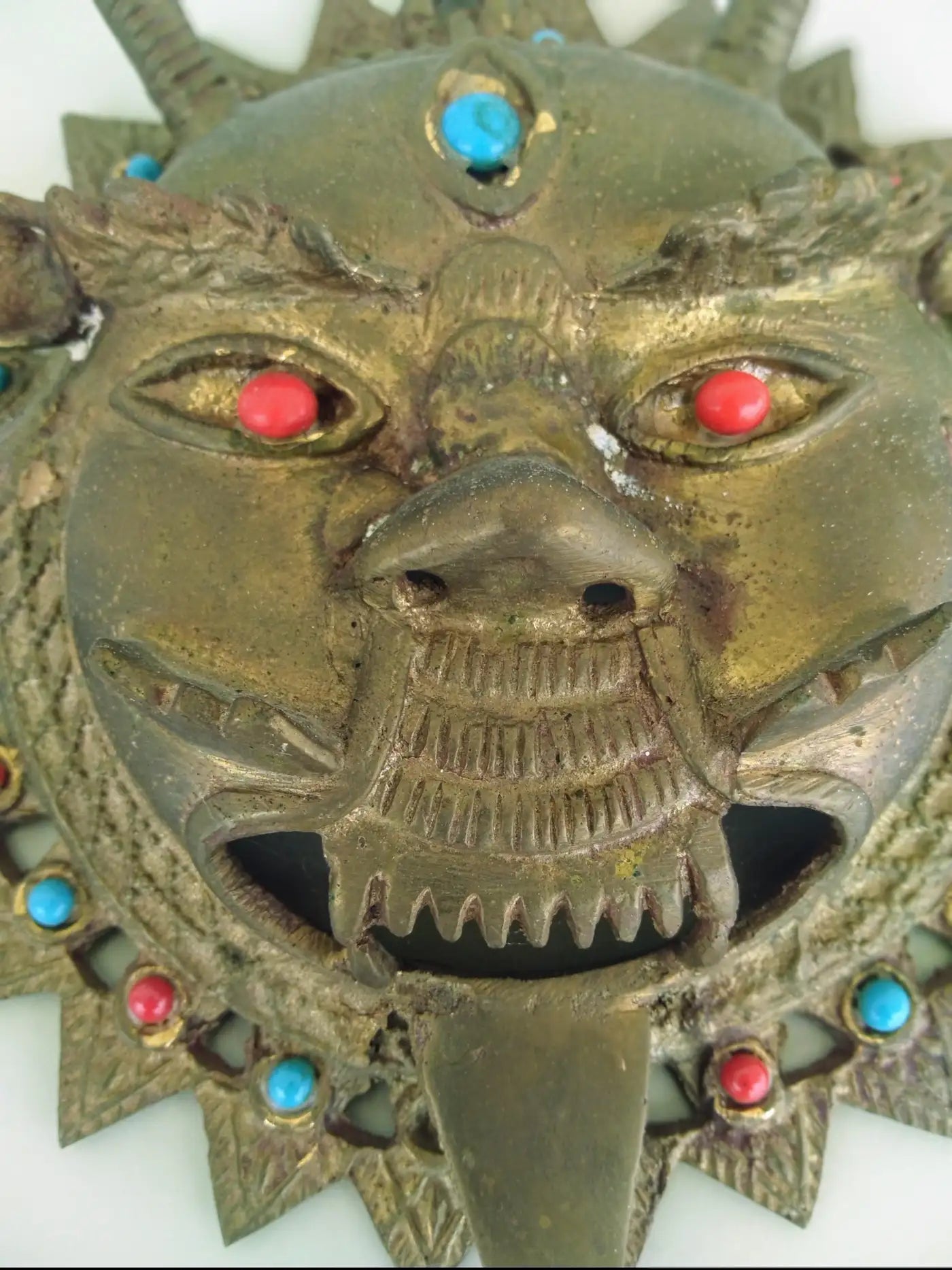 Brass Bejeweled Mask from India