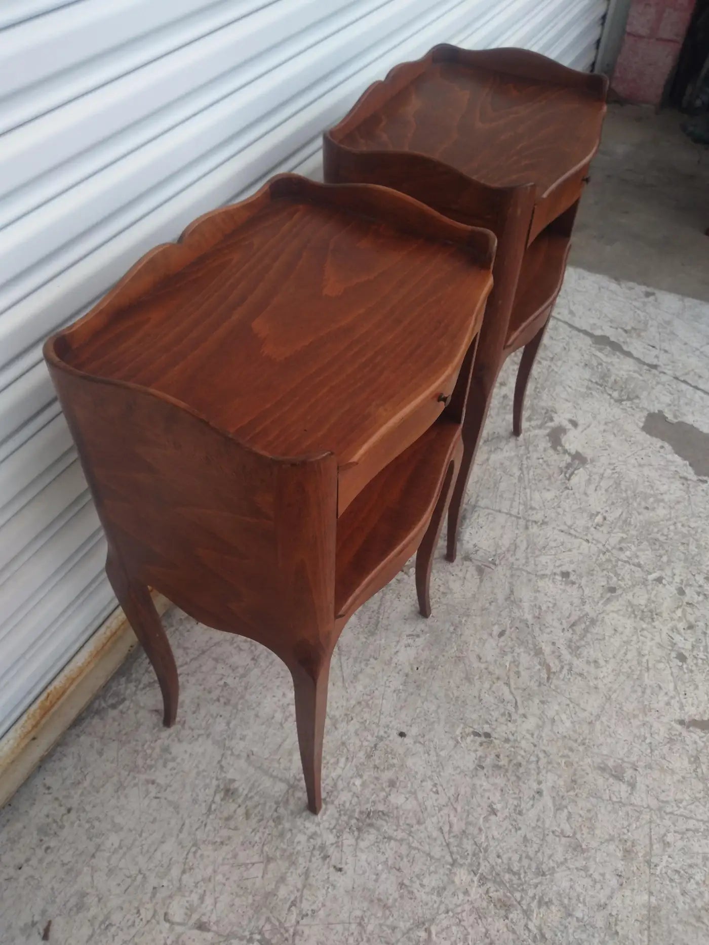 Pair of Vintage Single Drawer Walnut French Provincial Nightstands