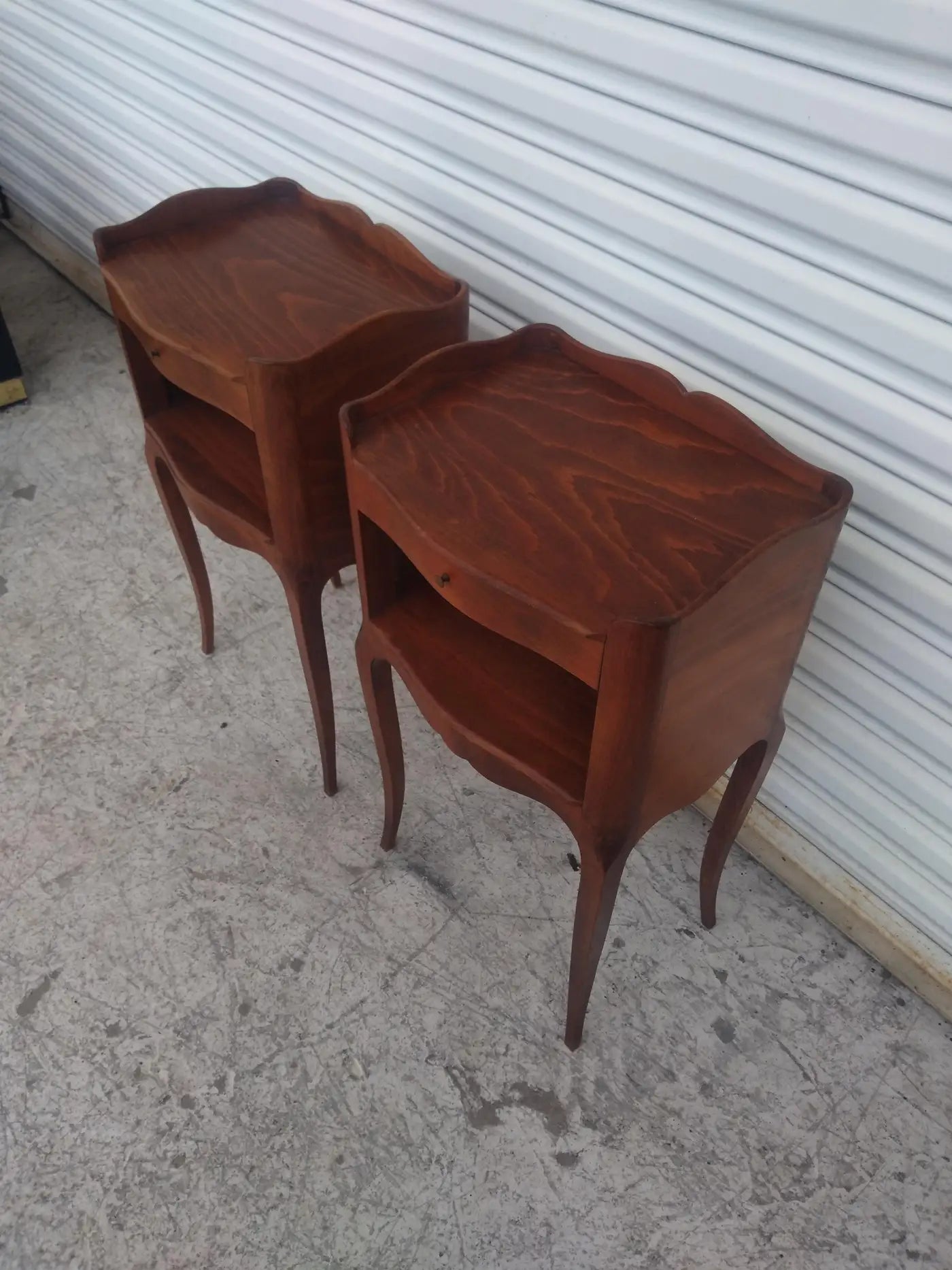 Pair of Vintage Single Drawer Walnut French Provincial Nightstands