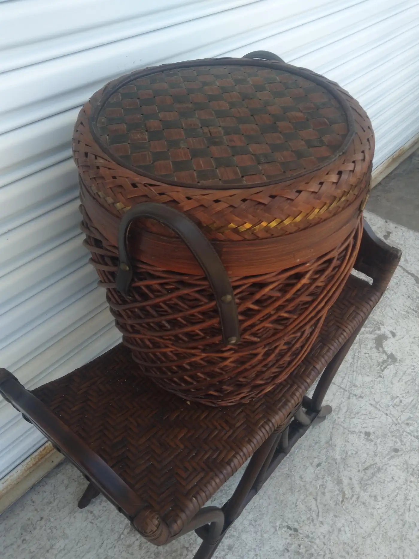 Handwoven Wicker Basket w/ Brass inlay