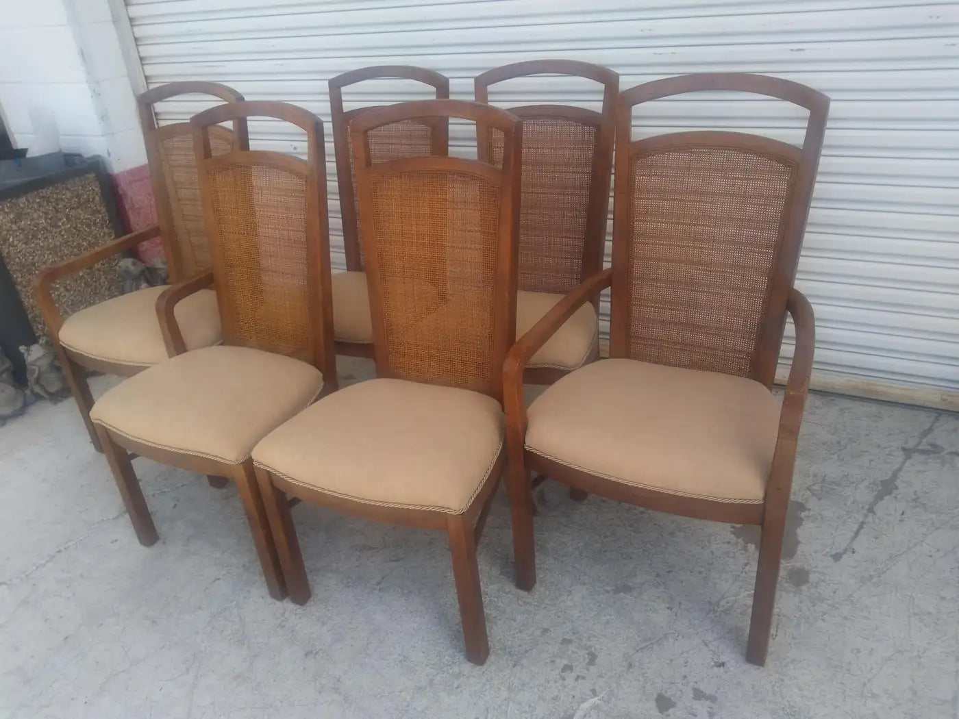 Set of 6 Drexel Pecan Cane Back Dining Chairs