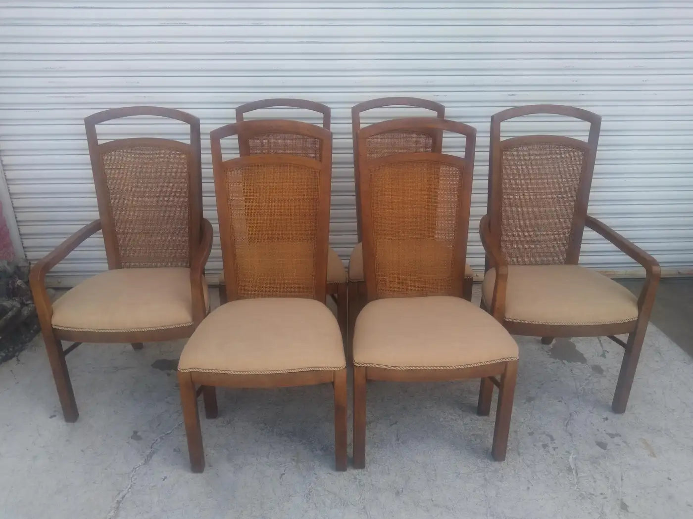 Set of 6 Drexel Pecan Cane Back Dining Chairs