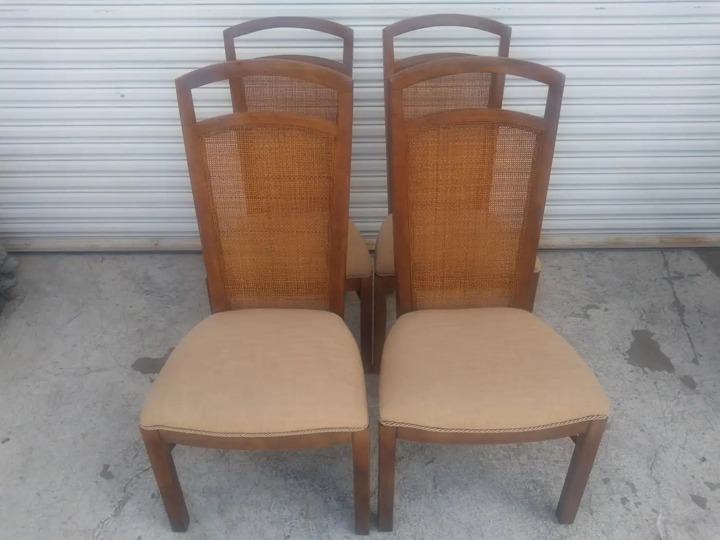 Set of 6 Drexel Pecan Cane Back Dining Chairs