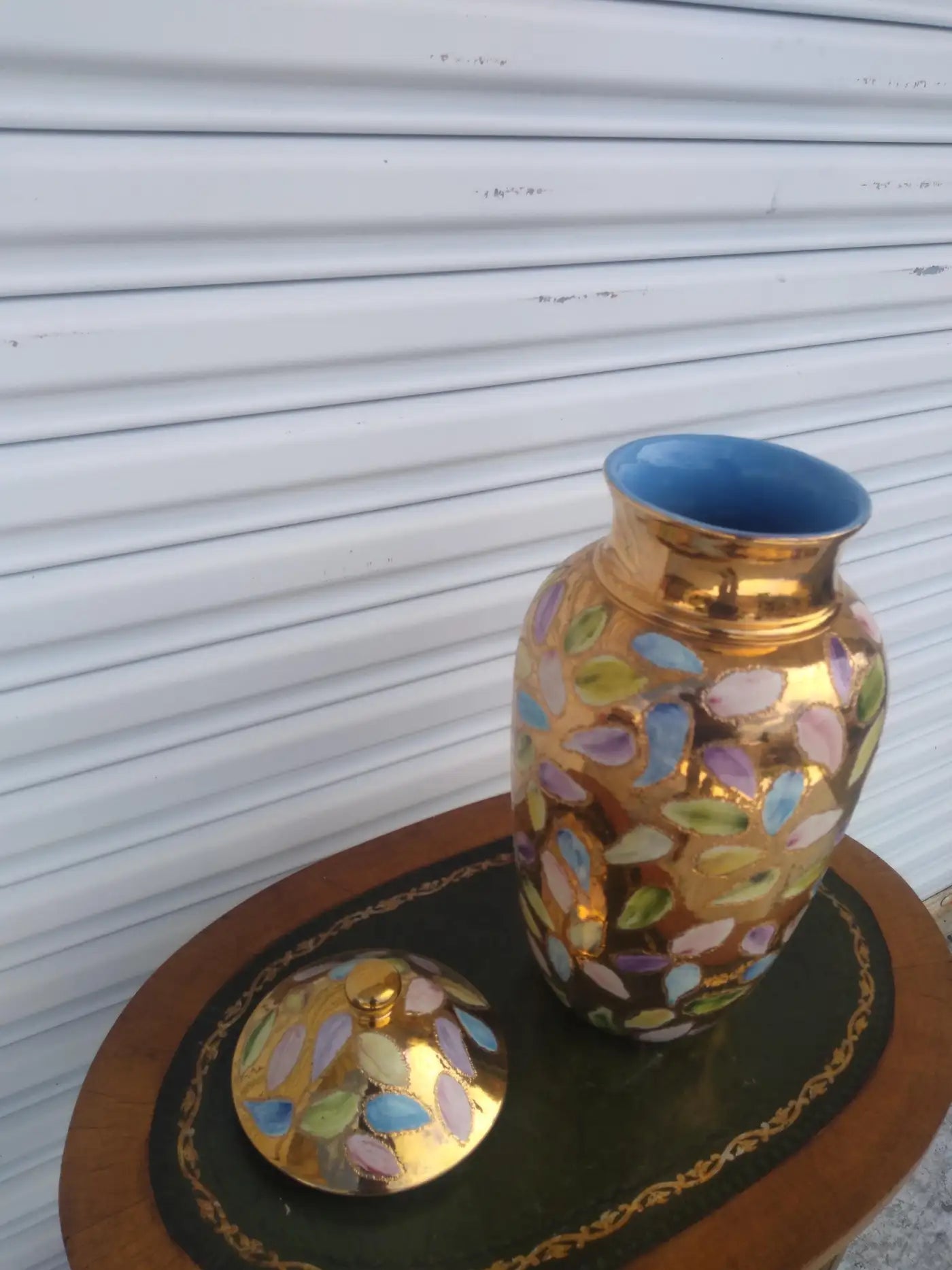 Large Hand painted Gold Ginger Jar Signed E.S.