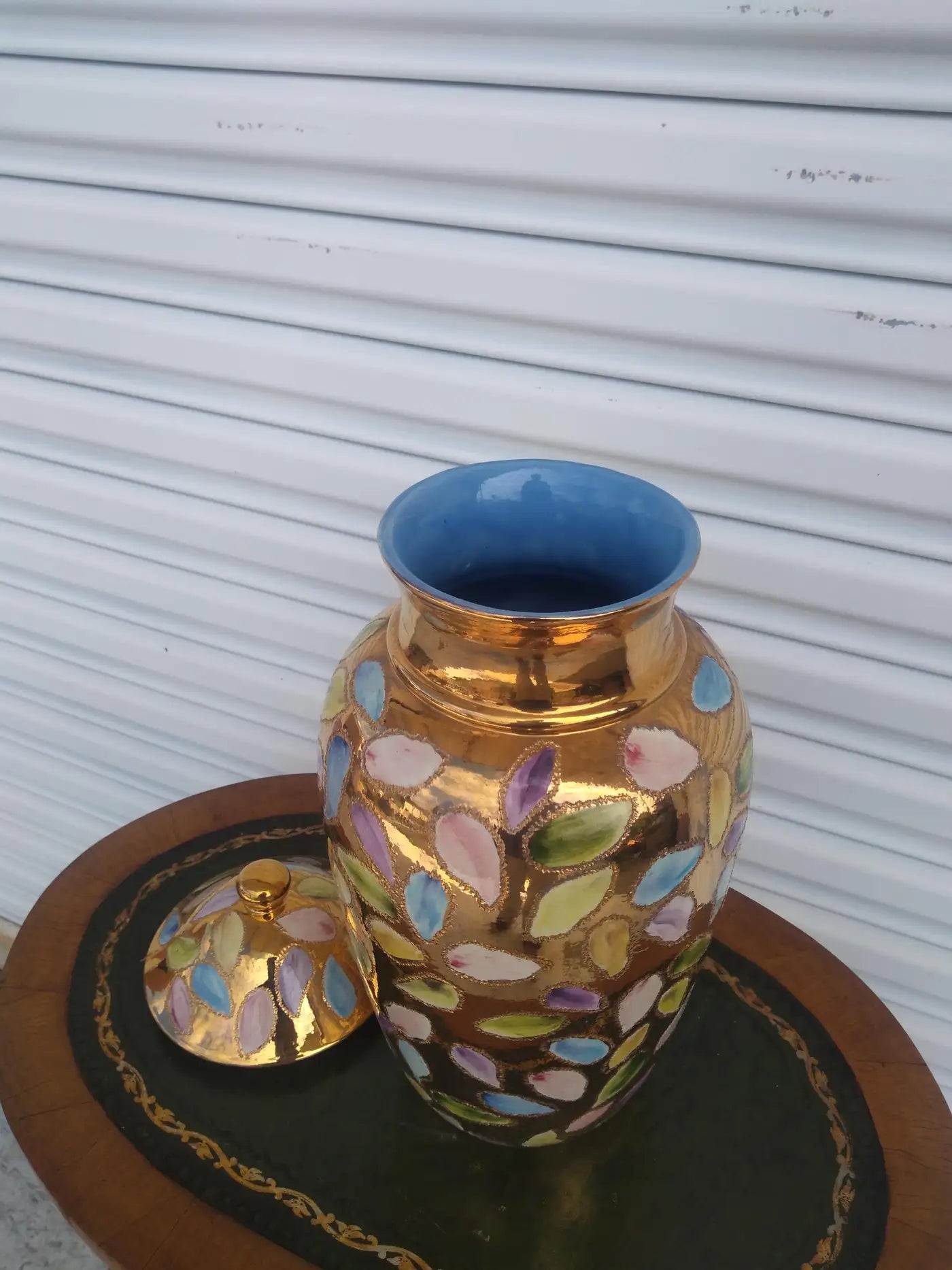 Large Hand painted Gold Ginger Jar Signed E.S.