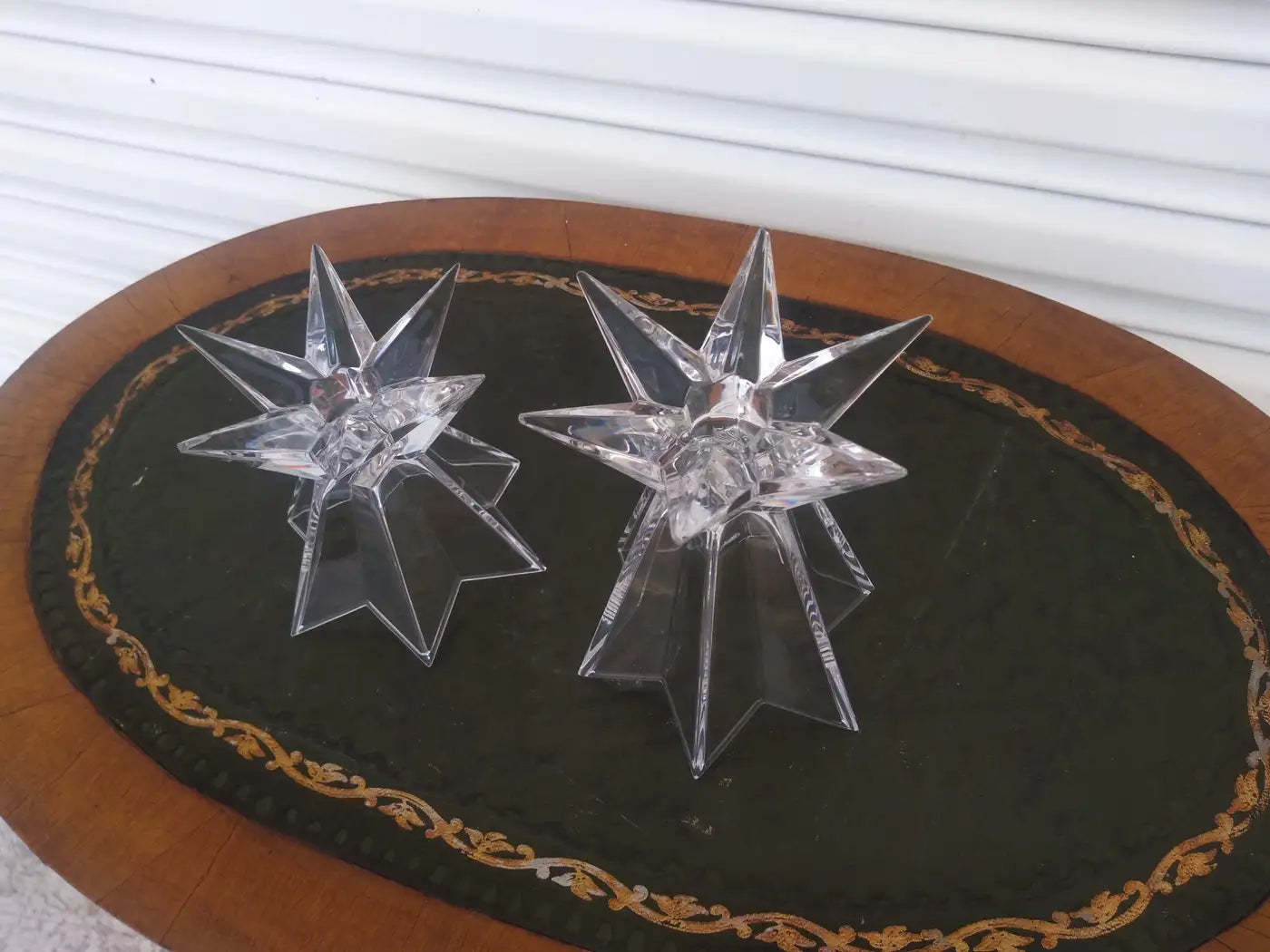 Pair of Nachtmann Galaxia Crystal Starburst Candleholders