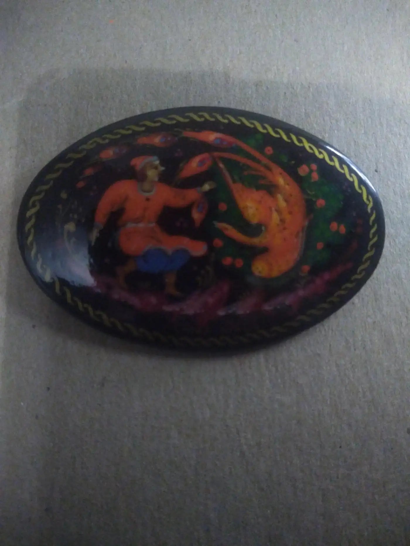 Hand-painted Russian Lacquered Box and pin