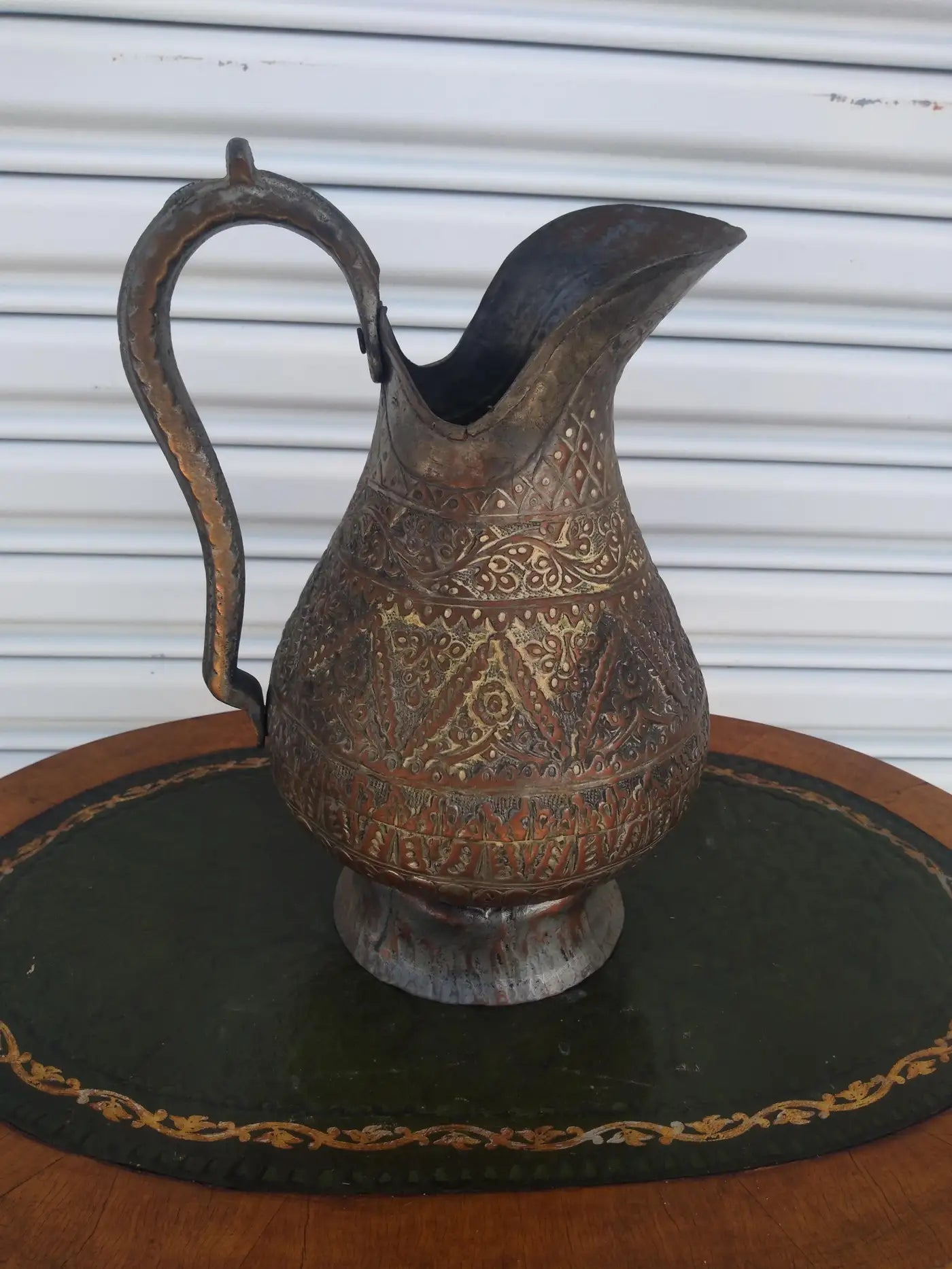 Hand Crafted Etched Copper Tone Middle Eastern Pitcher