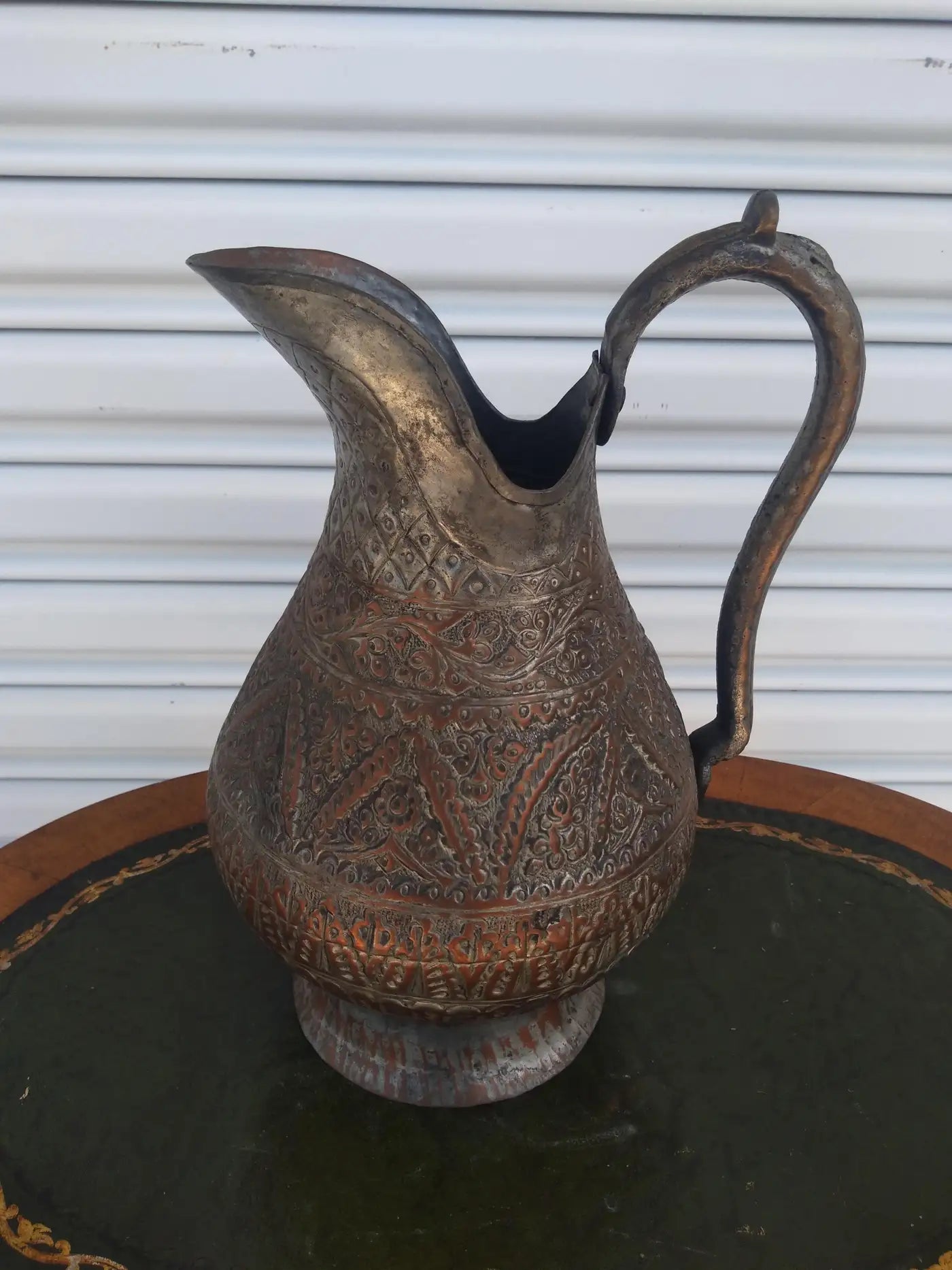 Hand Crafted Etched Copper Tone Middle Eastern Pitcher