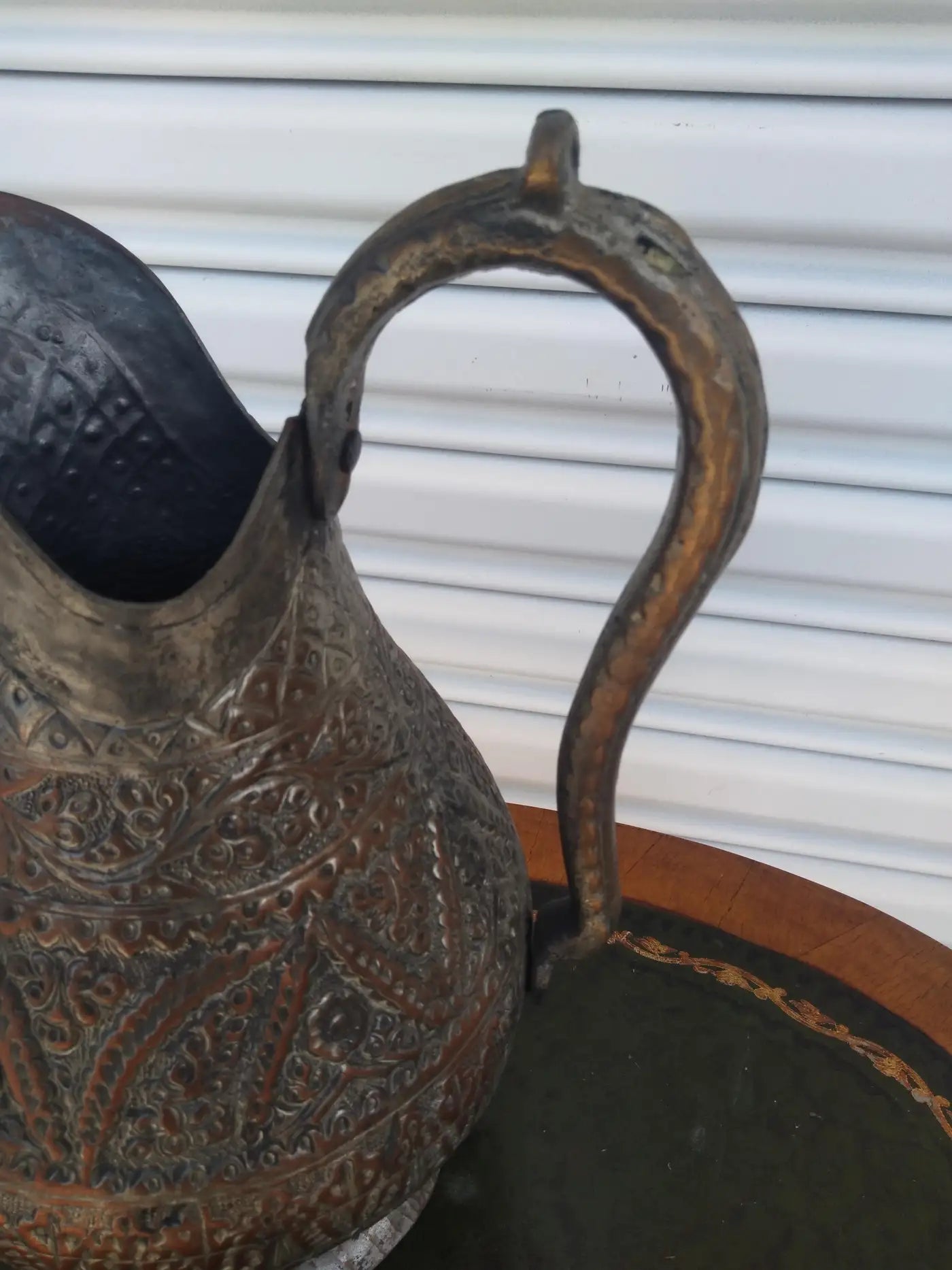 Hand Crafted Etched Copper Tone Middle Eastern Pitcher