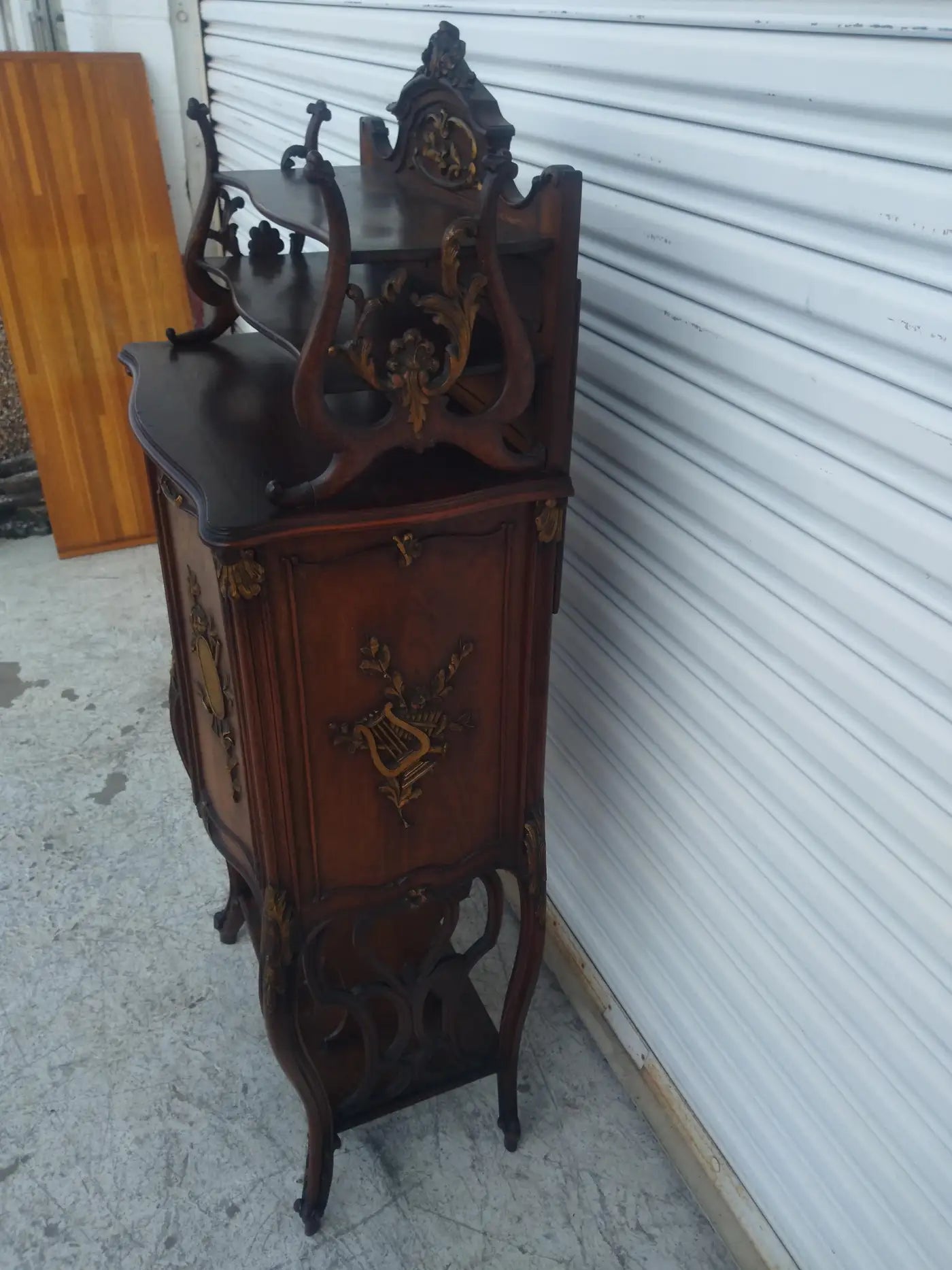 Antique French Walnut Music Cabinet with Gilt Accents