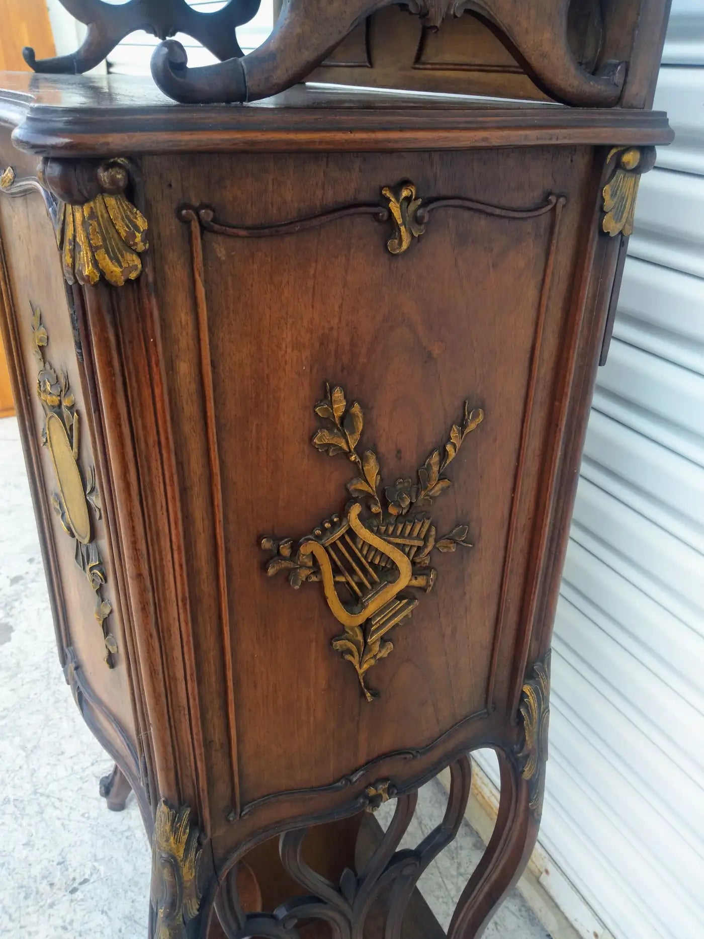 Antique French Walnut Music Cabinet with Gilt Accents