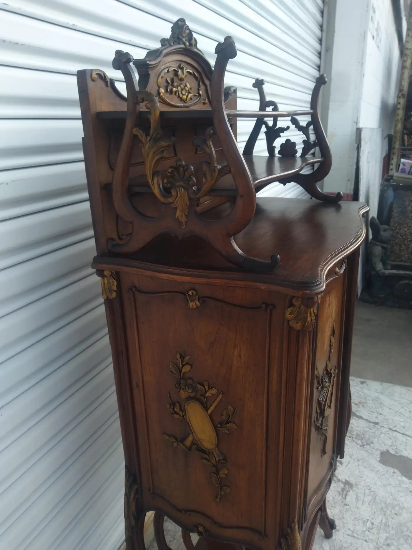 Antique French Walnut Music Cabinet with Gilt Accents