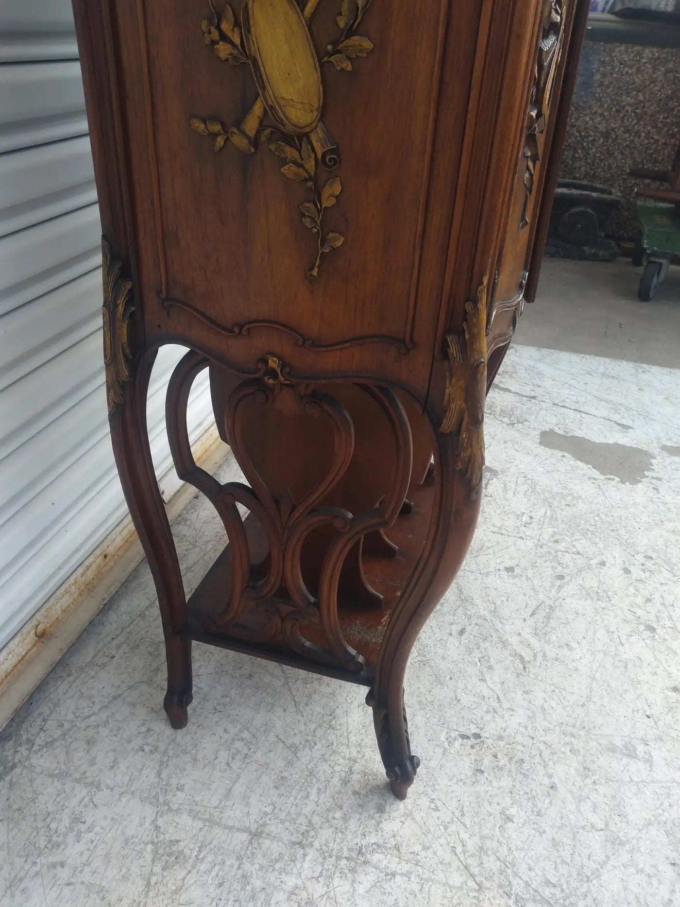 Antique French Walnut Music Cabinet with Gilt Accents